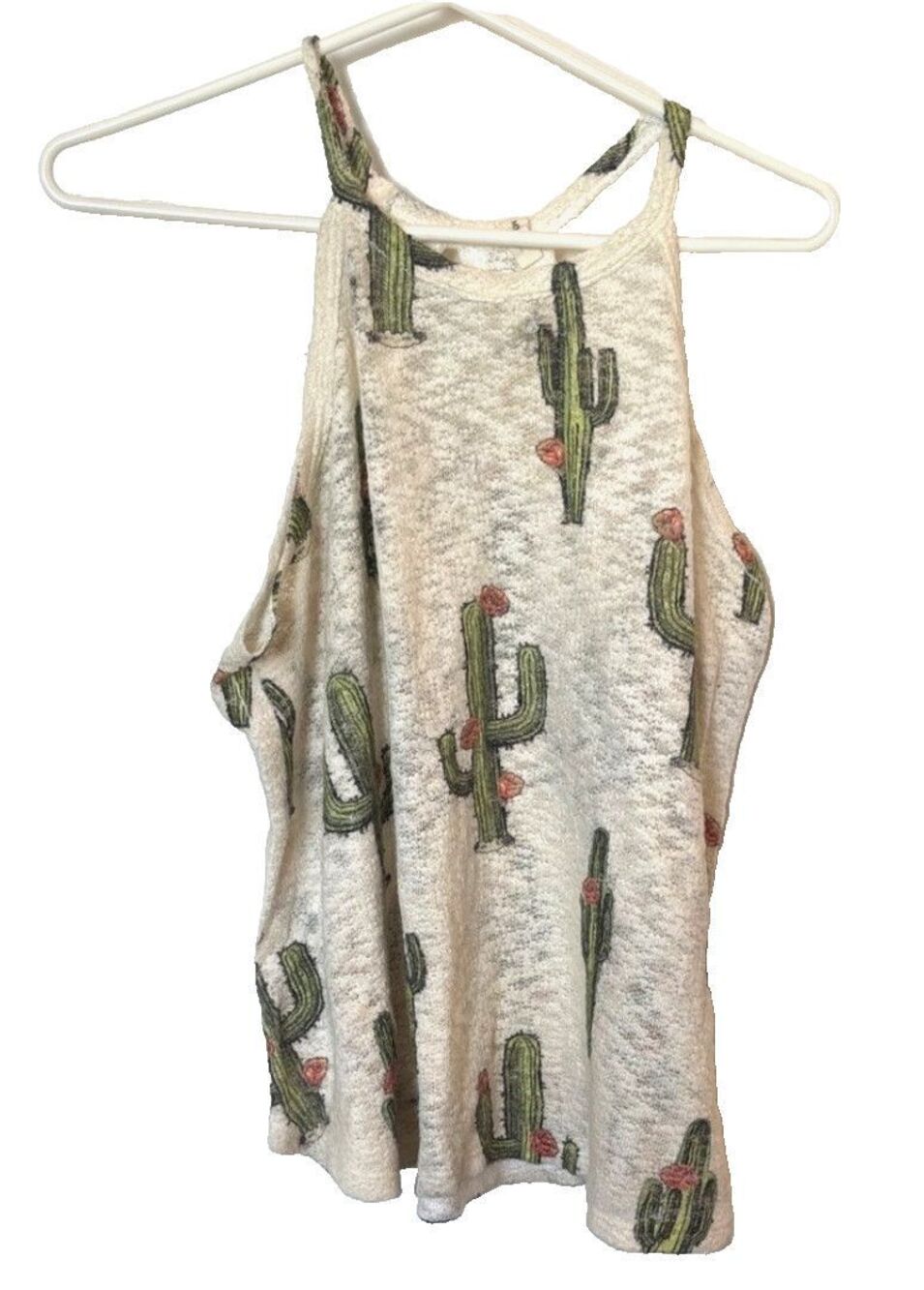 My Beloved Womens Top Size M Hacci Knit Boho High Neck Tank Keyhole Back Cactus